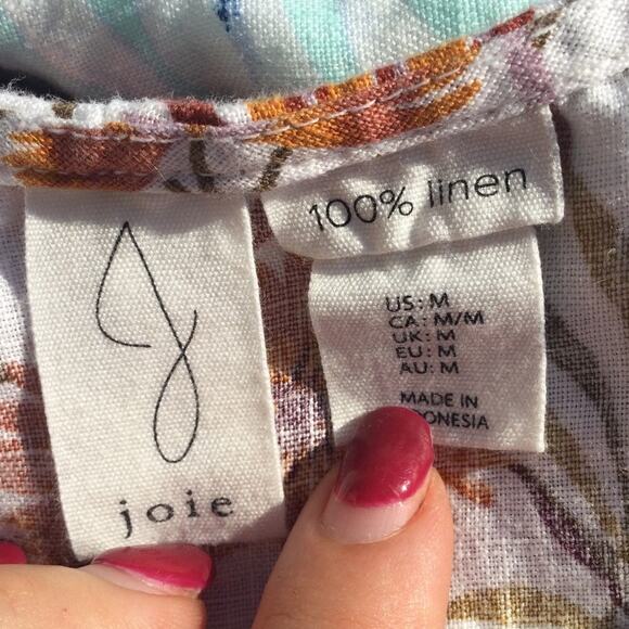Joie Womens Linen Shift Dress Size Medium White Floral Boho Coastal Beach Boho - Picture 2 of 8